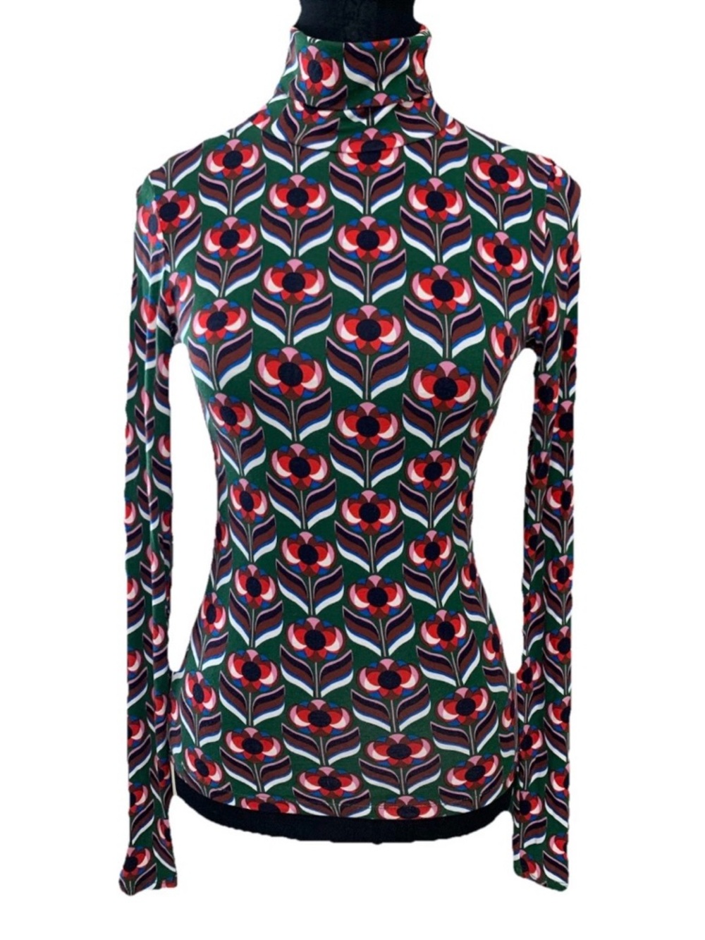 BODEN Mod Floral Print Stretchy Turtleneck Long Sleeve Top Women’s Sz 2